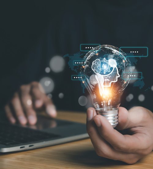 Chatbot Chat with AI, Artificial Intelligence. man using technology smart robot AI , Futuristic technology transformation , robot application, conversation assistant concept. AI, Robot application and global connecting