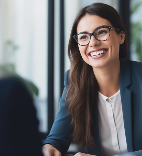 Female hiring manager interviewing a job candidate in her office